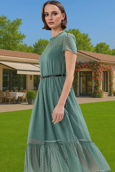 PayBuy Women's A-Line Midi Chiffon Dress with Belt Lined Summer Office Casual Use Durable Material
