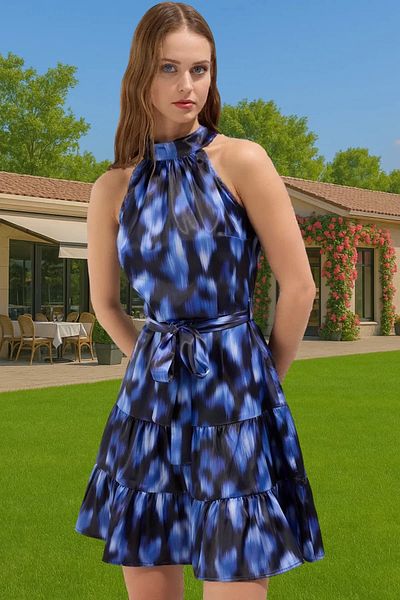 PayBuy Women's Floral Print Halter Neck Mini Satin Dress Summer Casual Premium Quality Perfect Fit