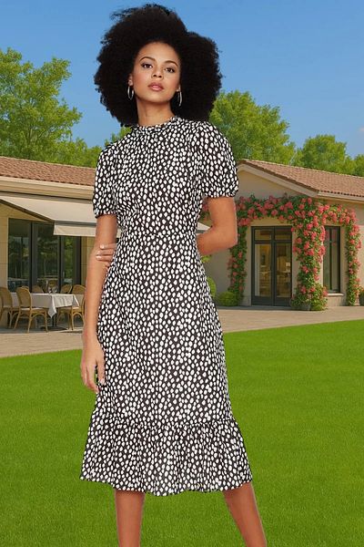 PayBuy A-Line Midi Length Ruffled Floral Woven Dress Summer Casual Professional Look High Quality