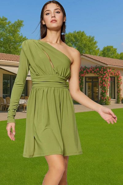 PayBuy One Shoulder A-Line Mini Dress Polyester Blended Summer Graduation High Quality Zarifane Design