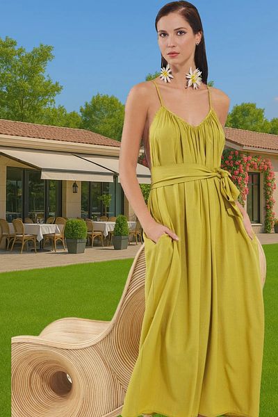 PayBuy Maxi Woven Crinkle Fabric Waist Tie-Up Summer Beach Dress Durable Material Carefully Selected