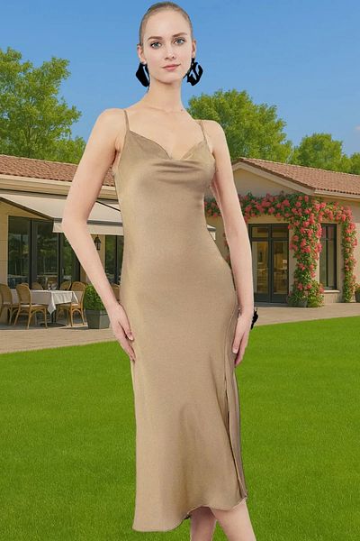 PayBuy Stylish Satin Midi Evening Dress Polyester Fabric Custom Design Long Lasting Professional Appearance