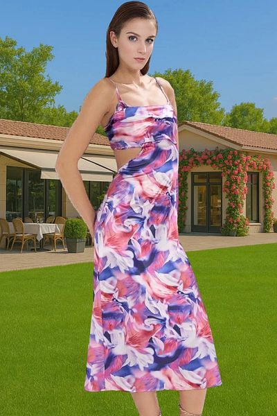 PayBuy Chic Floral Pattern Satin Midi Evening Dress Summer Graduation Dress Casual Use Distinguished Material