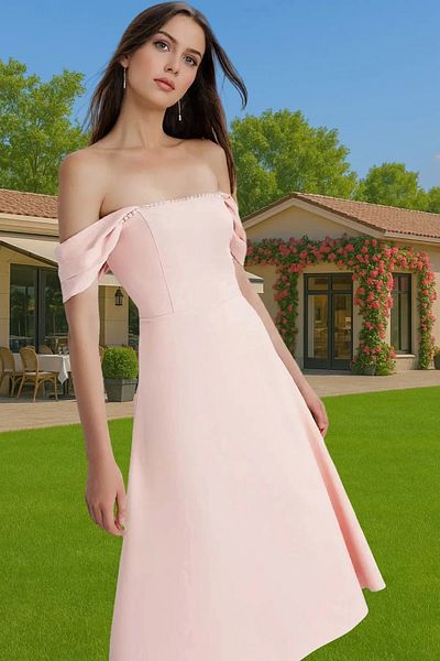 PayBuy Midi Pearl Detailed Waist Open Evening Dress Woven Summer High Quality for Daily Use
