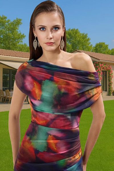 PayBuy Stylish Evening Dress Knitted Tulle Midi Length Multicolored Patterned Comfortable and Stylish Carefully Selected Modern Style