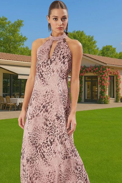PayBuy Chiffon Midi Evening Dress Halter Neckline Patterned Lined Summer Carefully Selected for Daily Use