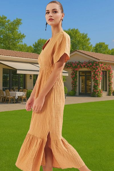 PayBuy Maxi Woven Drawstring Detailed Muslin Beach Dress Summer Comfortable Premium Quality Long-Lasting Stylish Look