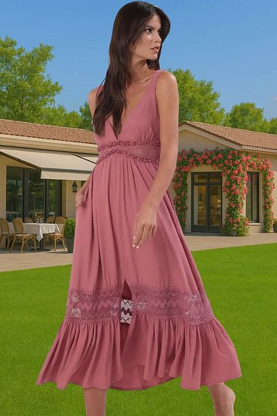 PayBuy Maxi Woven Viscose Dress Lace Detail Summer Beach Perfect Fit Trend Design Zarifane Design