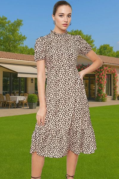 PayBuy A-Line Midi Length Ruffled Floral Woven Dress Summer Casual Professional Look High Quality