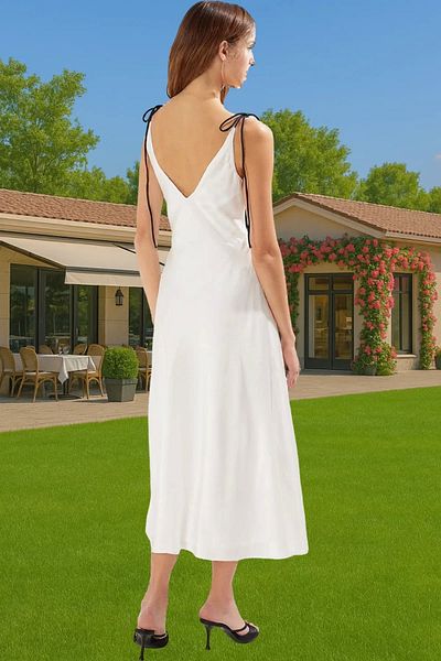 PayBuy Elegant A-Line Satin Midi Evening Dress V-Neck Polyester Summer Modern Style Perfect Fit Stylish Appearance