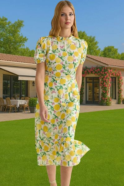 PayBuy A-Line Midi Length Ruffled Floral Woven Dress Summer Casual Professional Look High Quality