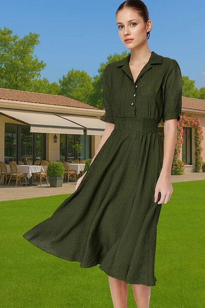 PayBuy Viscose Blend A-Line Midi Dress Shirt Collar Casual Style Comfortable Use Carefully Selected