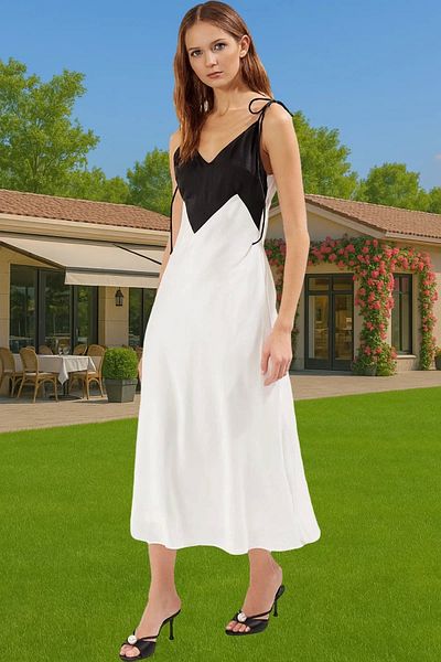 PayBuy Elegant A-Line Satin Midi Evening Dress V-Neck Polyester Summer Modern Style Perfect Fit Stylish Appearance