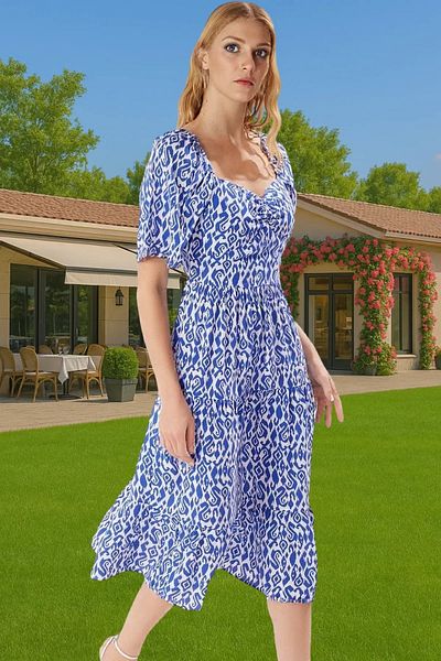 PayBuy Summer A-Line Balloon Sleeves Floral Print Midi Viscose Dress Trendy Design for Daily Wear
