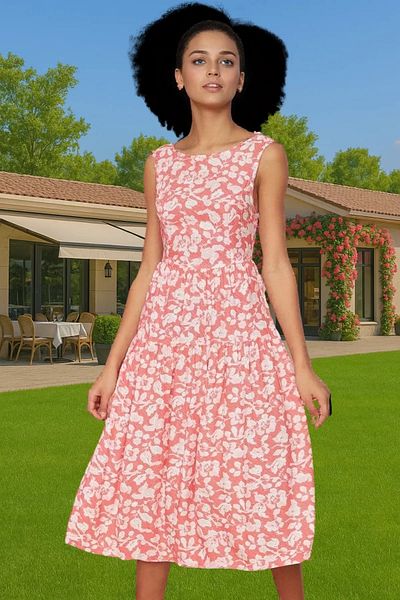 PayBuy Summer Floral Pattern Midi Skater Dress Viscose Fabric Casual High Quality Carefully Selected