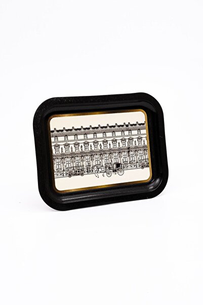 EVLE City Desenli Metal Tepsi - Çay Kahve Tepsisi - Sunum Tepsisi 23 Cm X 31 Cm Ee161-t9