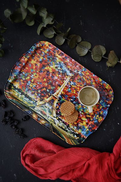 EVLE Ef162-02 Afremov Paris Patterned Rectangular Tray 22x32 Cm