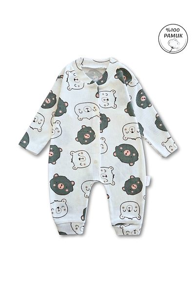 GizaKids 100% Cotton Teddy Bear Patterned Baby Boy Romper