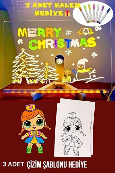 Mmctech Led Işıklı Aydınlatmalı Not Tahtası Mesaj Panosu 30*20 Cm 6lı Neon Renk Kalem Çocuk Çizim Tableti