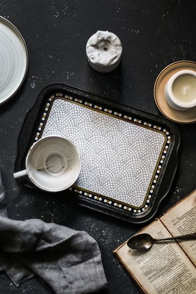 EVLE Mosaic Patterned Metal Tray - Tea Coffee Tray - Presentation Tray 21 Cm X 31 Cm Ee162-u1