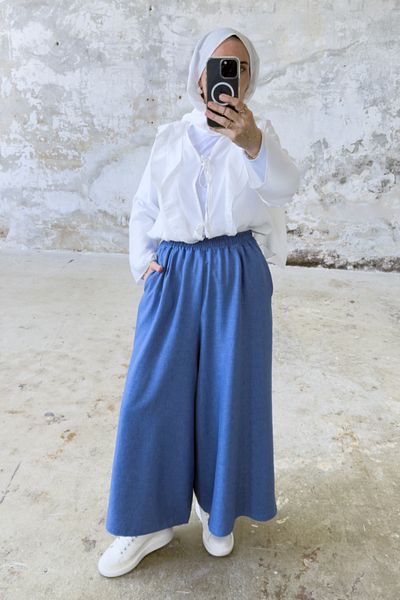 Hatun Atila Filament Linen Skirt Trousers 8826 Indigo