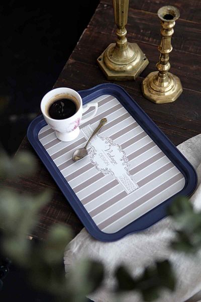 EVLE Elegance Patterned Metal Tray - Tea Coffee Tray - Presentation Tray 21 Cm X 31 Cm Ee162-5b