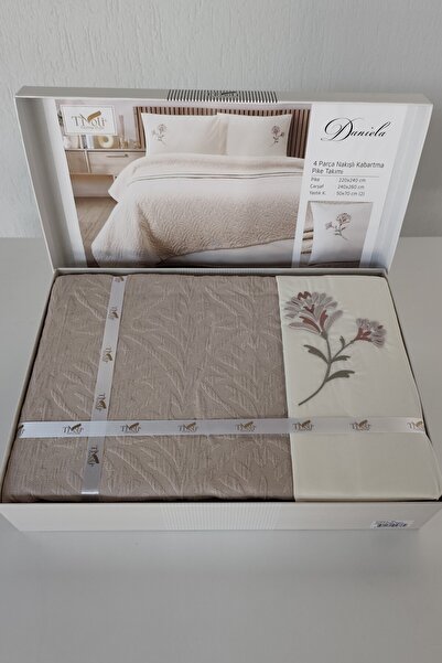 Sevim Tivoli Double Embroidered, Jacquard Woven Pique Set-220X240 Cm-Beige
