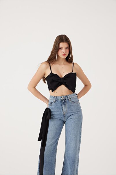 HOLLY LOLLY Ribbon Look Crop Jazmin Blouse Black
