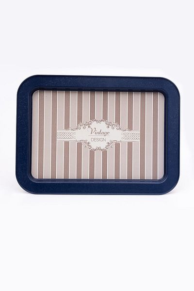 EVLE Ee169-5b Elegance Blue Patterned Rectangular Tray 32x43 Cm