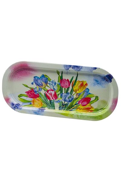 EVLE Ef168-30 Flower Tulip Patterned Oval Tray 16x35 Cm
