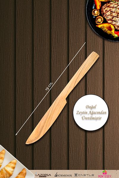 MONTESEV Olive Wood Wooden Board Honey Jam Spoon Breakfast Fork Breakfast Knife Set