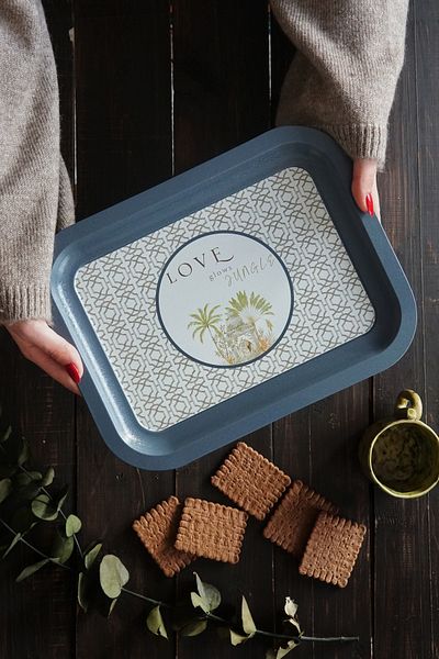 EVLE Forrest Patterned Metal Tray - Tea Coffee Tray - Presentation Tray 23 Cm X 31 Cm Ee161-6i