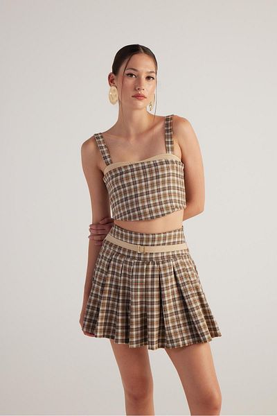 HOLLY LOLLY Plaid Elastic Merida Bustier Beige