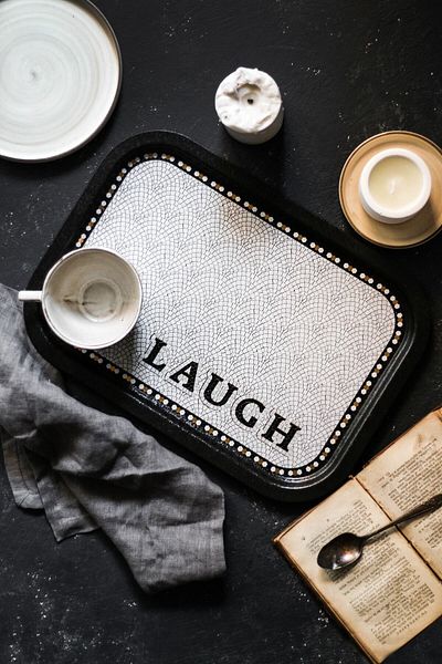 EVLE Mosaic Patterned Metal Tray - Tea Coffee Tray - Presentation Tray 28 Cm X 40 Cm Ee164-9b