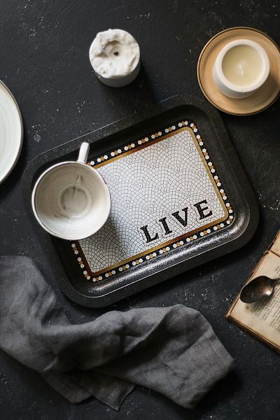 EVLE Mosaic Patterned Metal Tray - Tea Coffee Tray - Presentation Tray 23 Cm X 31 Cm Ee161-9d