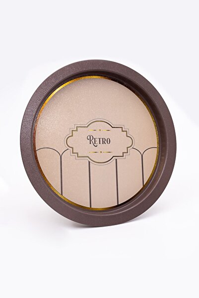 EVLE Retro Desenli Yuvarlak Metal Tepsi - Çay Kahve Tepsisi - Sunum Tepsisi 37 Cm Ee163-u6