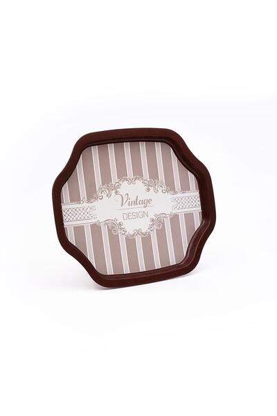 EVLE Ee166-8b Elegance Burgundy Desenli Özel Şekil Tepsi 28x33 Cm