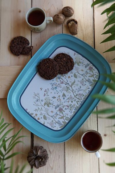 EVLE Ee171-9f Botanica Blue Patterned Oval Tray 24x31 Cm