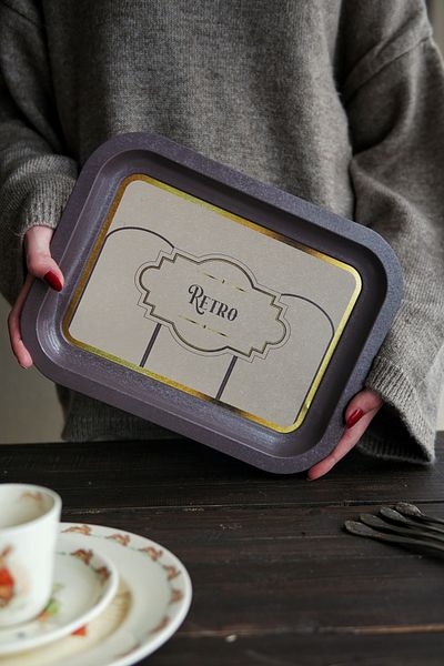 EVLE Retro Patterned Metal Tray - Tea Coffee Tray - Presentation Tray 23 Cm X 31 Cm Ee161-u6