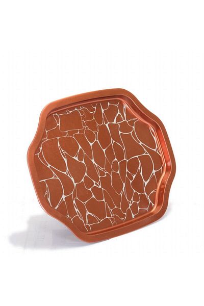 EVLE Ef166-b4 Water Brown Patterned Special Shape Tray 28x33 Cm