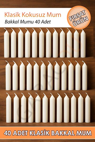 garaccu Klasik Kokusuz Bakkal Mum Dilek Mumu 40 Adet (10 CM)