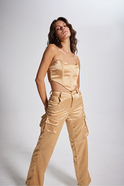 HOLLY LOLLY Crop Model Underwire Satin Maddy Bustier bézs