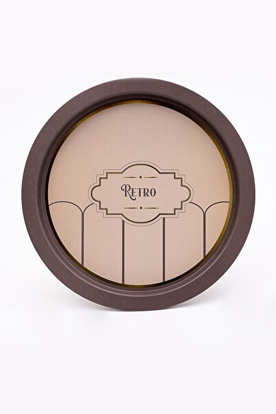 EVLE Retro Desenli Yuvarlak Metal Tepsi - Çay Kahve Tepsisi - Sunum Tepsisi 37 Cm Ee163-u6