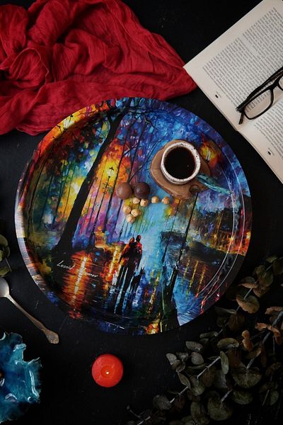 EVLE Ef163-04 Afremov Venice Patterned Round Tray 36 Cm