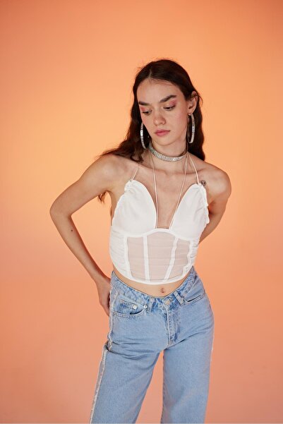 HOLLY LOLLY Λευκή μπλούζα Sasha - Τούλι με κορδόνι