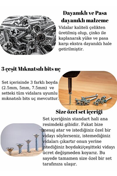 Netzerkoz 9 Çeşit 270 Adet Yhb Sunta Vidası Seti- Yıldız Havşa Başlı Sunta Vidası Seti