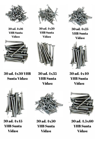 Netzerkoz 9 Çeşit 270 Adet Yhb Sunta Vidası Seti- Yıldız Havşa Başlı Sunta Vidası Seti