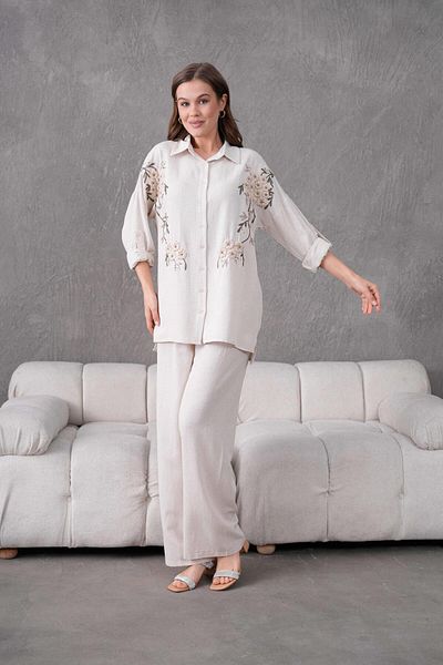 BURRASCA Embroidered Stone Linen Suit