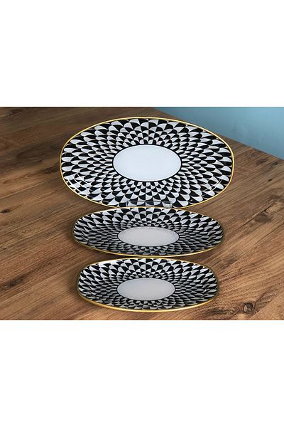 B&M Daisy Patterned Presentation Boat Plate - Set of 3
