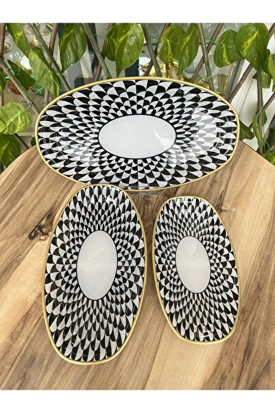 B&M Daisy Patterned Boat Plate Set, Stylish and Colorful 3-Piece Presentation Set